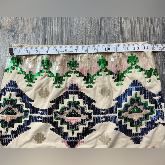 Tribal Aztec Festival Print Sequin Mini Lined Skirt Size Medium - Picture 9 of 9